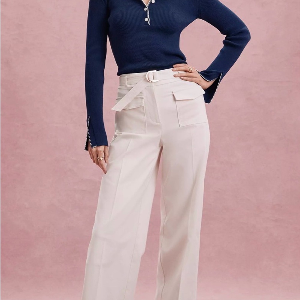 NWT Ann Taylor LOFT Belted Palmer Wide Leg Pants in Pique. 10